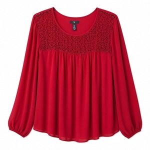 GAP Red Lace Yoke‎ Blouse Long Sleeve Flowy Top XL